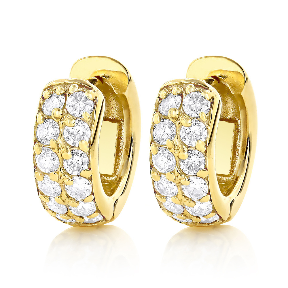 Diamond Hoop Earrings 14K Gold 1 Carat Diamond Huggie Earrings