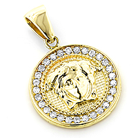 14K Gold Vintage Versace Style Diamond Pendant Medusa Medallion 2ct