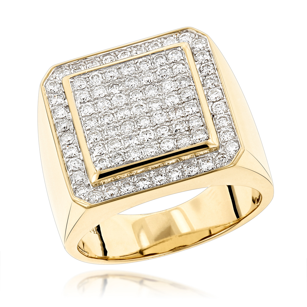 Designer Pinky Rings Mens Diamond Gold Ring by Luxurman 1.63ct 14K Gold