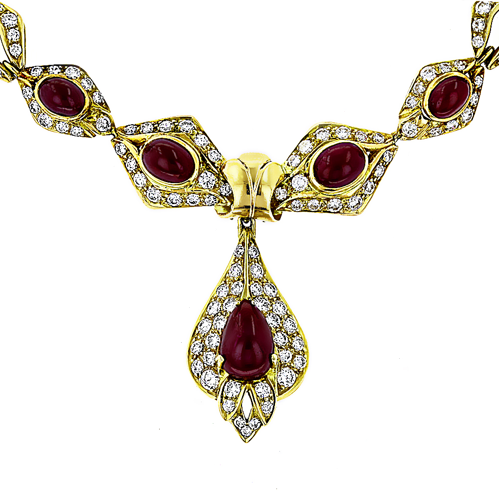 Estate Jewelry Sale 18K Yellow Gold Ladies Vintage Ruby & Diamond Necklace