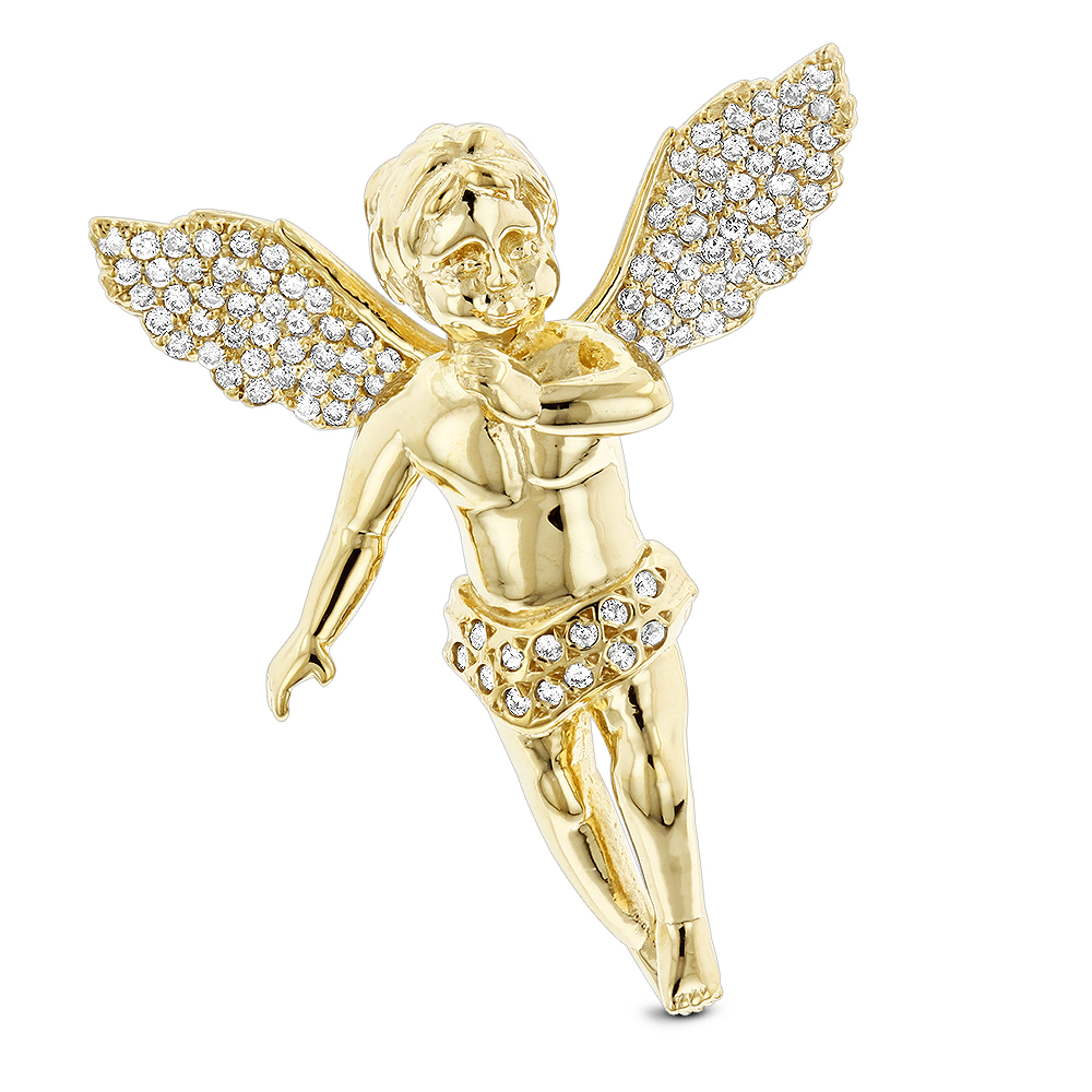 14K Solid Gold Diamond Angel Pendant 0.63ct Small Baby Angel Charm