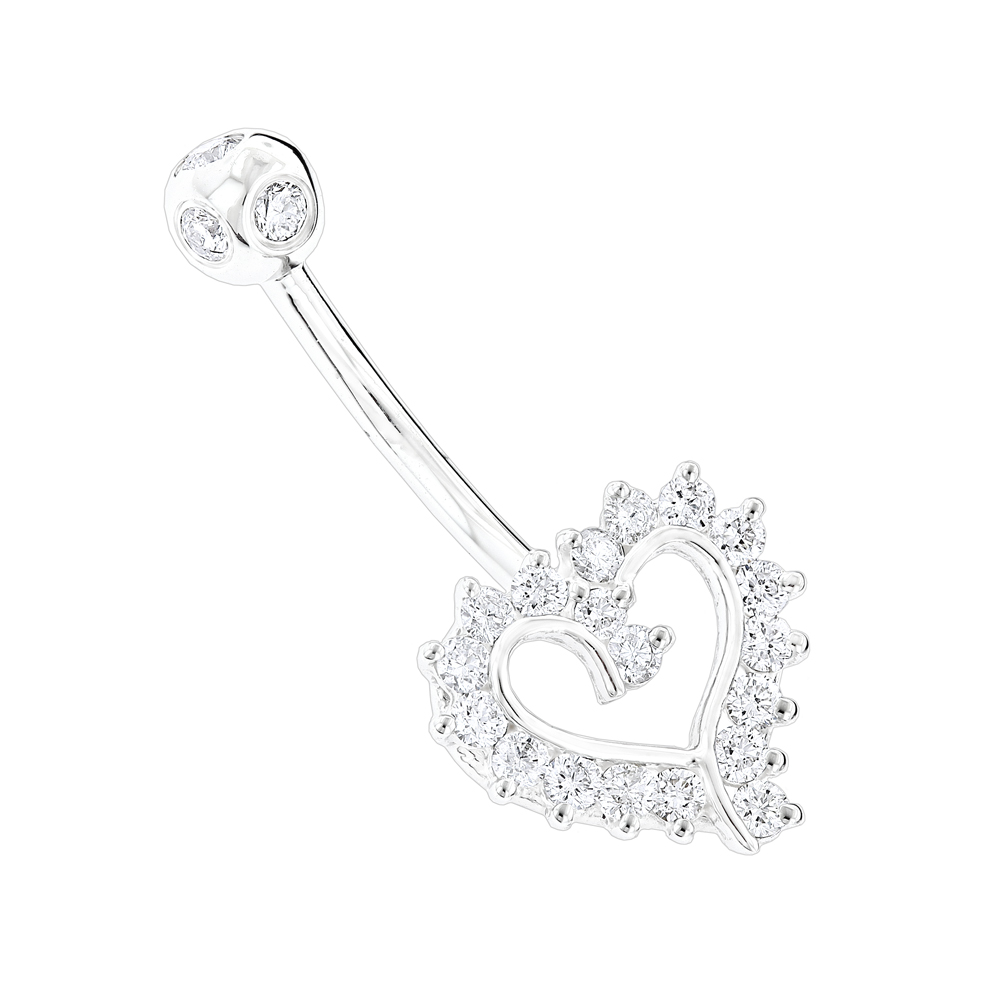 Navel Rings 14K Diamond Heart Belly Button Ring Solid Gold 0.6ct