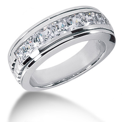 Platinum Diamond Men's Wedding Ring 2.10ct