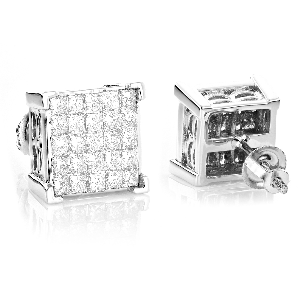 Princess Cut Diamond Earrings Studs 14K Gold 1.38ct Princess Cut Diamond Earrings Studs 14K Gold 1.38ct