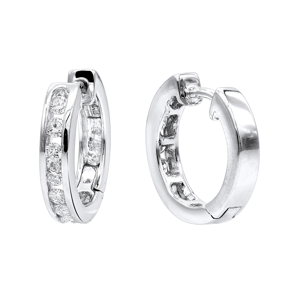 Small Diamond Hoop Earrings For Men and Women 1/2ct Huggies 14k Gold