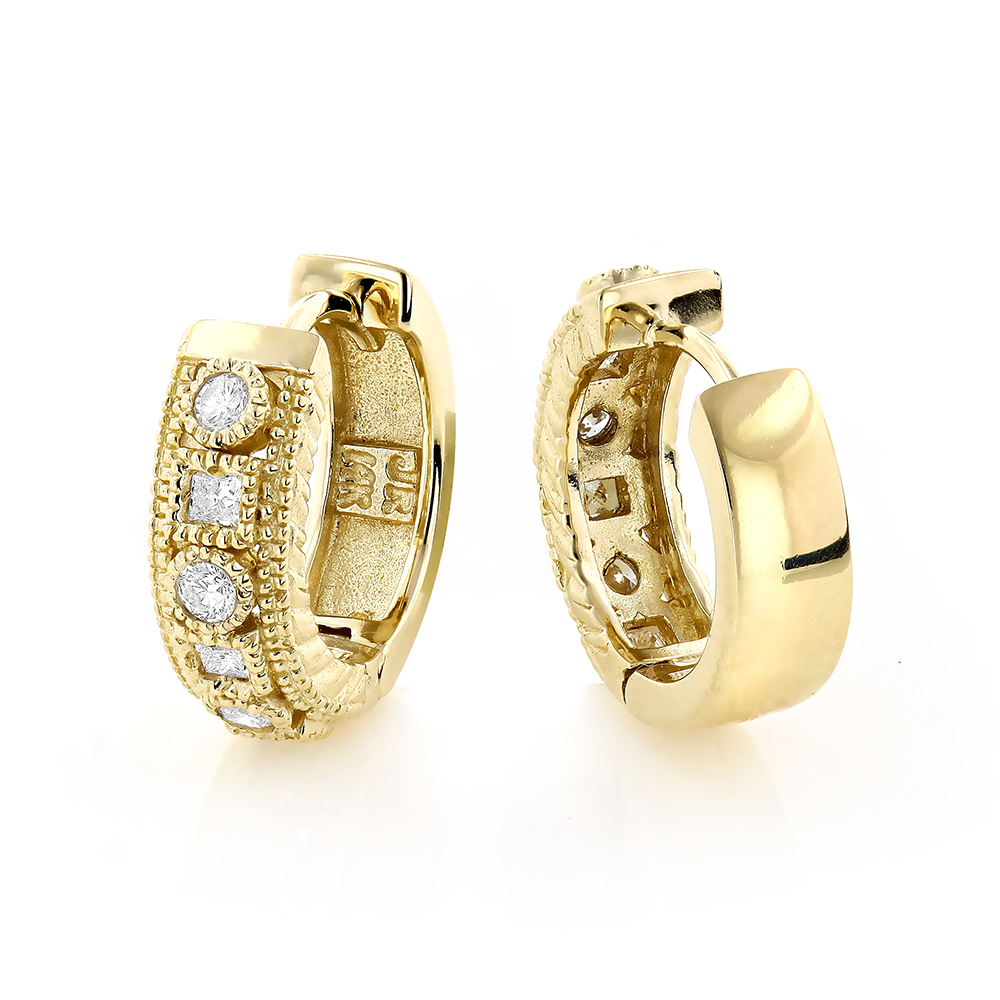 Small Diamond Hoop Earrings 12ct 14k Gold Huggies Mainye 
