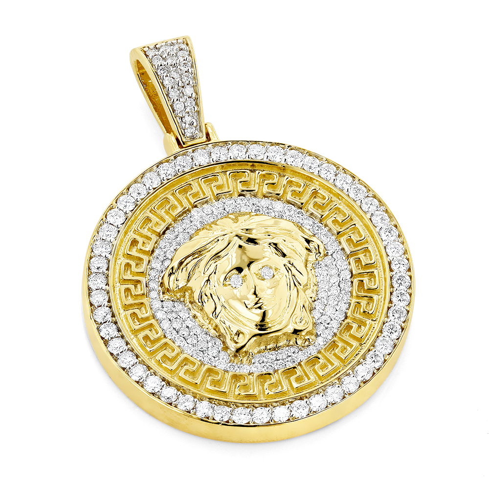 Unique Versace Style Diamond Pendant Medusa Head Medallion 10 Gold